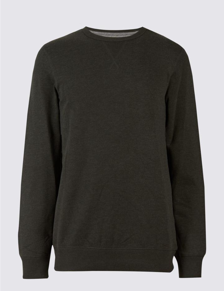 Marks & Spencer Pure Cotton Crew Neck Sweatshirt Khaki