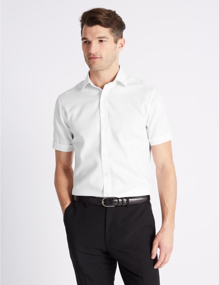Marks & Spencer Short Sleeve Non-iron Slim Fit Shirt White
