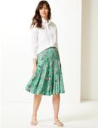 Marks & Spencer Floral Print Jersey Fit & Flare Skirt Mint Mix