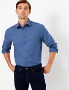 Marks & Spencer Pure Cotton Twill Regular Fit Shirt Blue