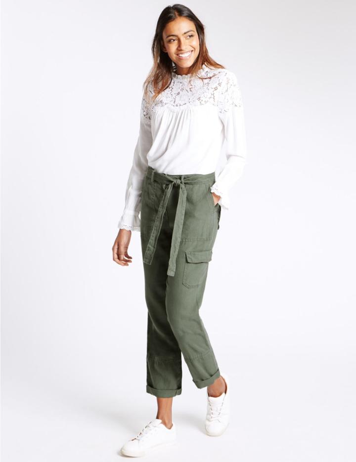 Marks & Spencer Pure Linen Cargo Trousers Khaki