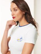 Marks & Spencer Cotton Rich California Fitted T-shirt Ivory Mix