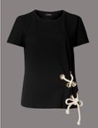 Marks & Spencer Tie Side Eyelet Short Sleeve Jersey Top Black
