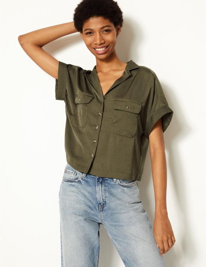 Marks & Spencer Oversized Button Detailed Shirt Khaki