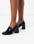 Marks & Spencer Patent Flared Block Heel Loafers Black
