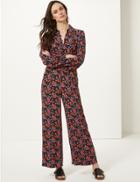 Marks & Spencer Floral Print Long Sleeve Jumpsuit Black Mix