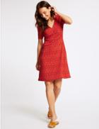Marks & Spencer Floral Print Jersey Half Sleeve Tea Dress Red Mix