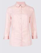 Marks & Spencer Cotton Rich 3/4 Sleeve Fuller Bust Shirt Pale Pink