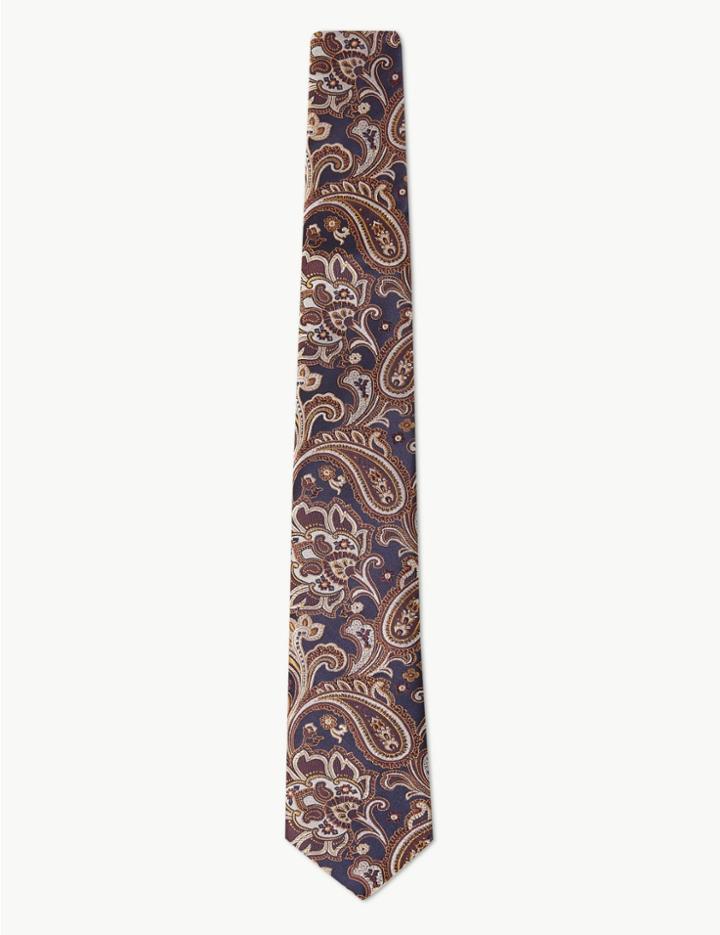 Marks & Spencer Luxury Silk Paisley Print Tie Gold Mix