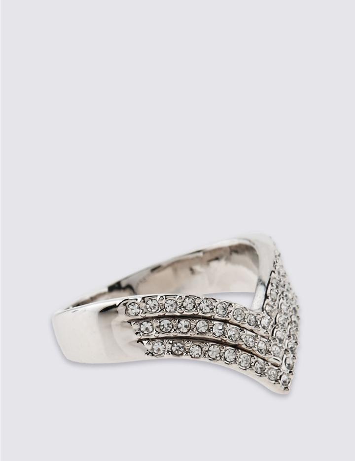 Marks & Spencer Platinum Plated Crystal Ring Silver Mix