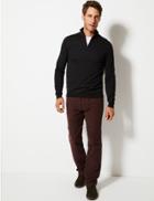 Marks & Spencer Regular Fit Italian Moleskin Trousers Burgundy