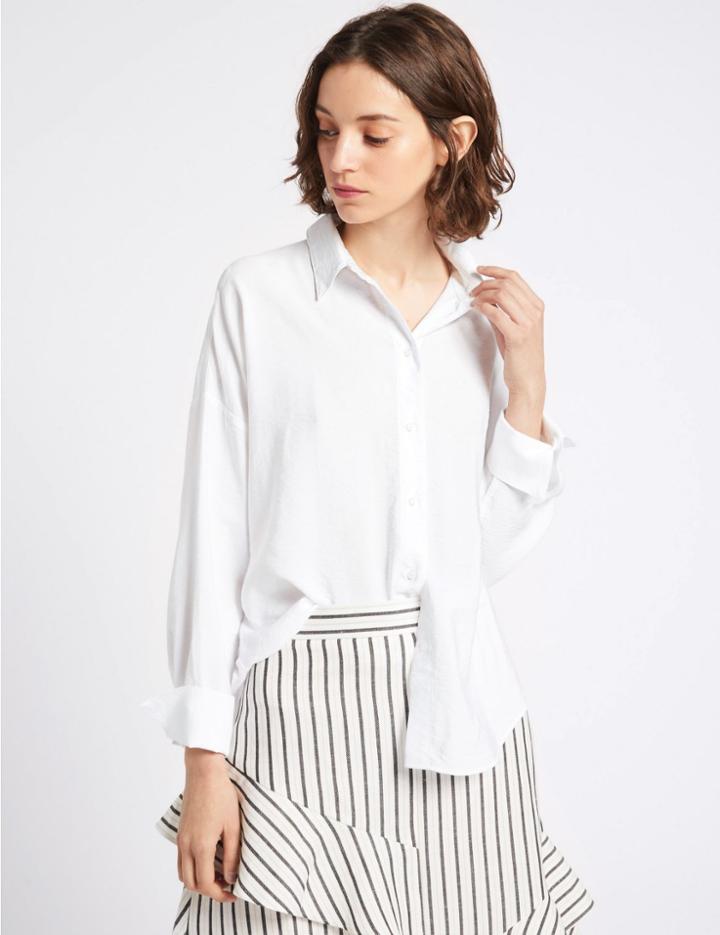Marks & Spencer Long Sleeve Oversized Shirt Ivory Mix