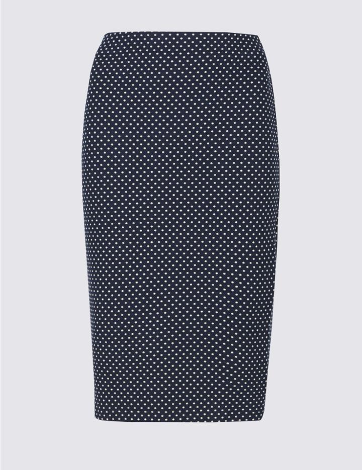 Marks & Spencer Petite Spotted Jersey Skirt Navy