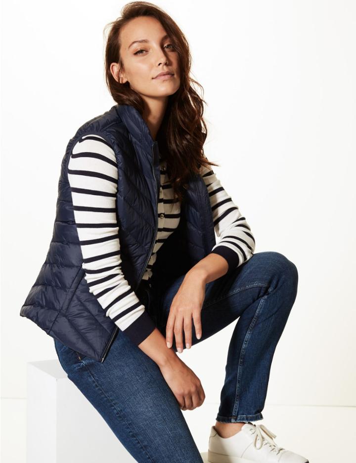 Marks & Spencer Lightweight Down & Feather Gilet With Stormwear&trade; Navy