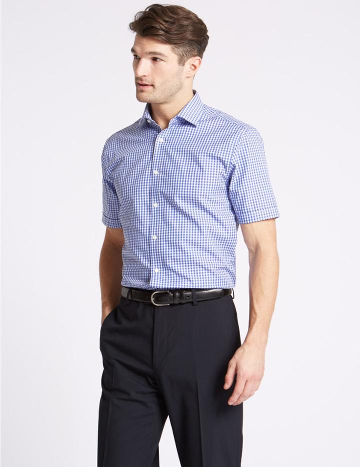 Marks & Spencer Cotton Blend Non-iron Tailored Fit Shirt Blue Mix