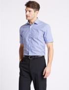 Marks & Spencer Cotton Blend Non-iron Tailored Fit Shirt Blue Mix