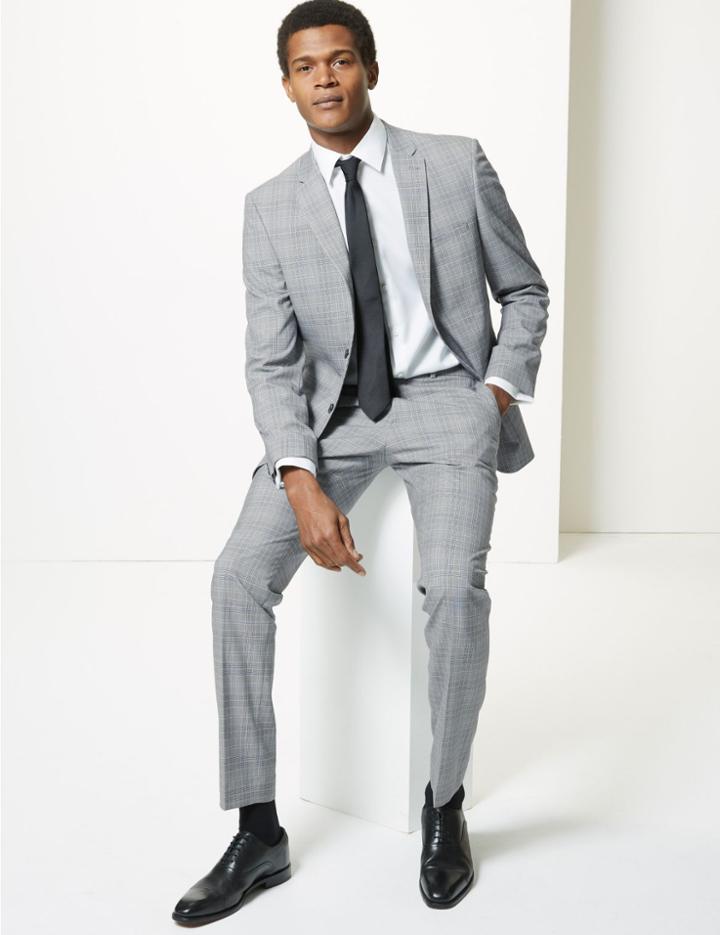 Marks & Spencer Grey Checked Skinny Fit Trousers Grey