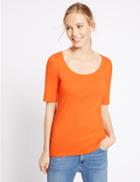 Marks & Spencer Pure Cotton Scoop Neck Half Sleeve T-shirt Bright Orange