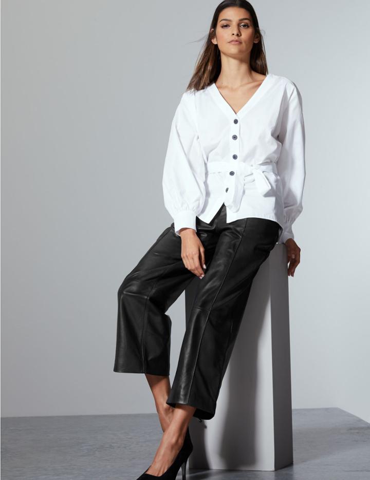Marks & Spencer Leather Straight Leg Trousers Black