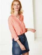 Marks & Spencer Floral Print V-neck Long Sleeve Blouse Orange Mix