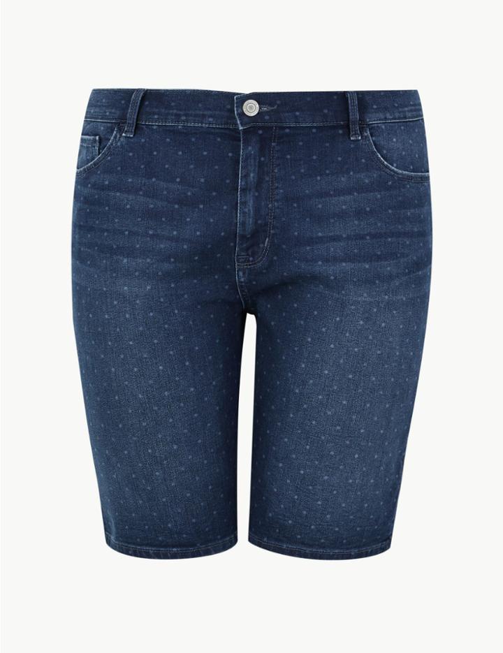 Marks & Spencer Curve Polka Dot Denim Shorts Medium Indigo