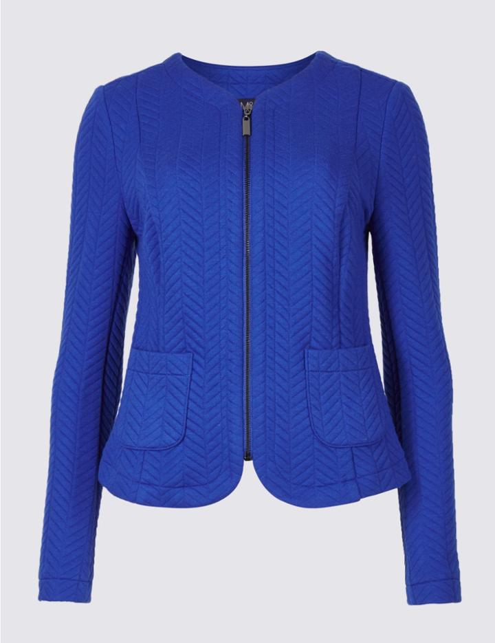 Marks & Spencer Textured Bomber Jacket Blue