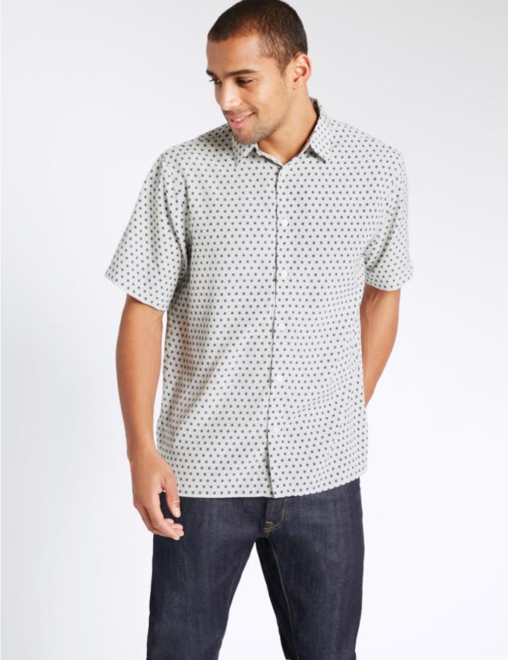 Marks & Spencer Easy Care Geometric Print Shirt Poppy