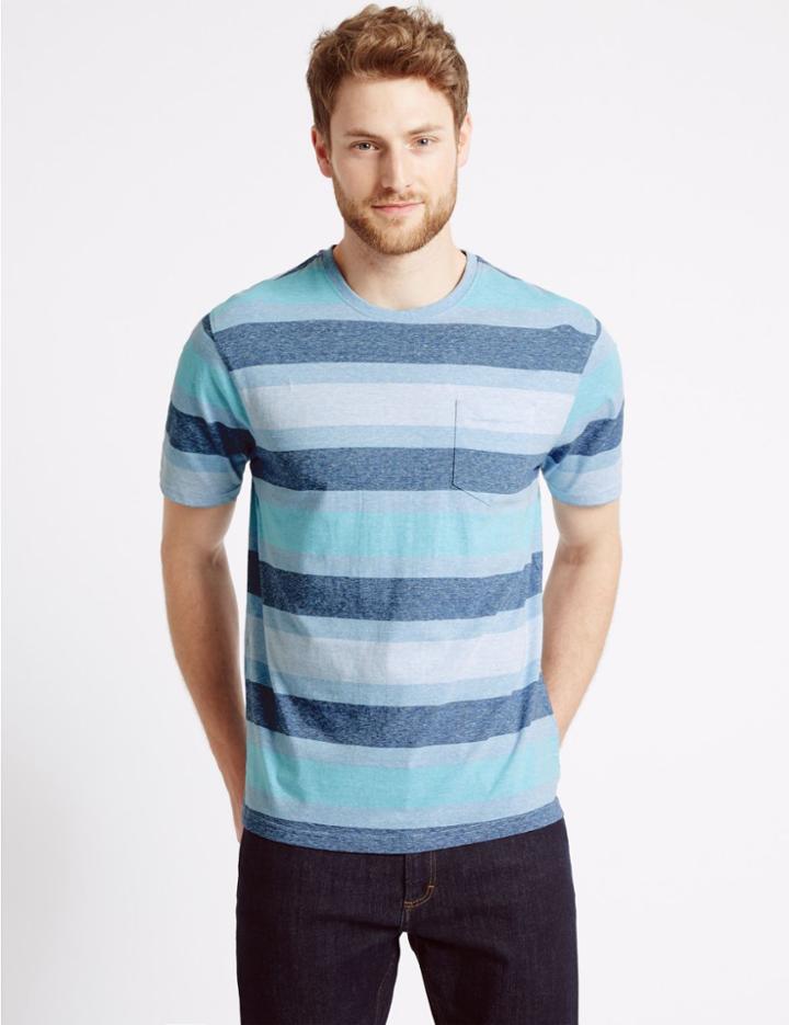 Marks & Spencer Slim Fit Pure Cotton Crew Neck T-shirt Turquoise