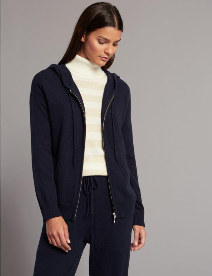 Marks & Spencer Pure Cashmere Hooded Jumper Dark Navy