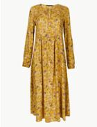 Marks & Spencer Floral Print Round Neck Relaxed Dress Yellow Mix