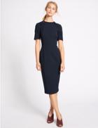 Marks & Spencer Button Shoulder Piped Shift Midi Dress Navy