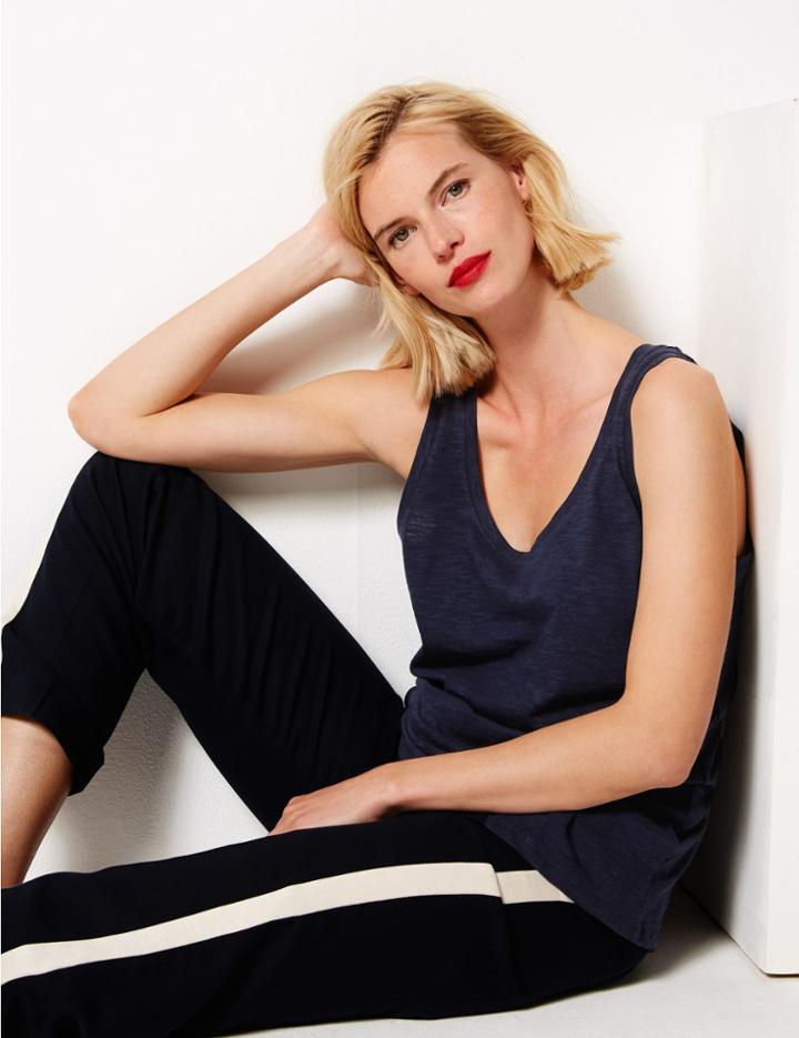 Marks & Spencer Scoop Neck Straight Fit Slub Vest Top Navy