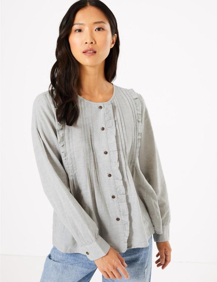 Marks & Spencer Cotton Rich Pintuck Pioneer Blouse