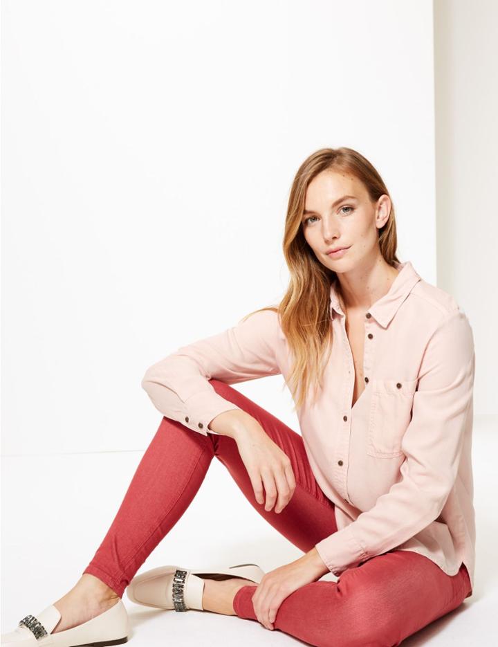 Marks & Spencer Tencel Long Sleeve Shirt Pale Pink