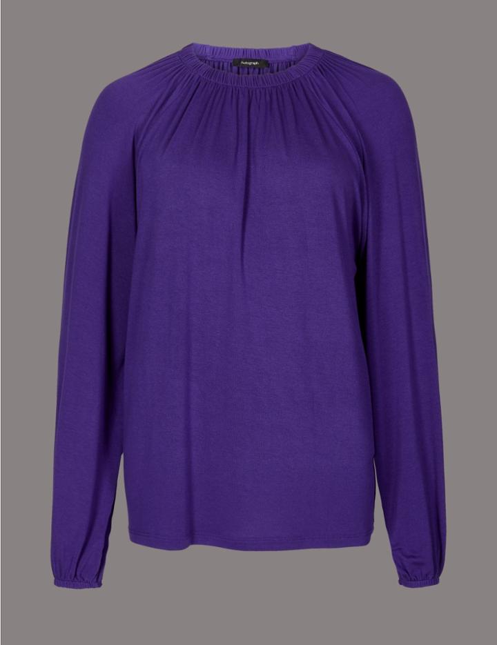 Marks & Spencer Ruched Neck Long Sleeve Top Purple