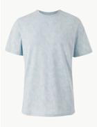 Marks & Spencer Pure Cotton Leaf Print T-shirt Pale Blue Mix