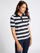 Marks & Spencer Pure Cotton Striped Polo T-shirt Navy Mix
