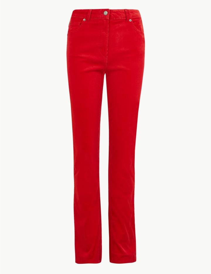 Marks & Spencer Corduroy Straight Leg Ankle Grazer Trousers Bright Red