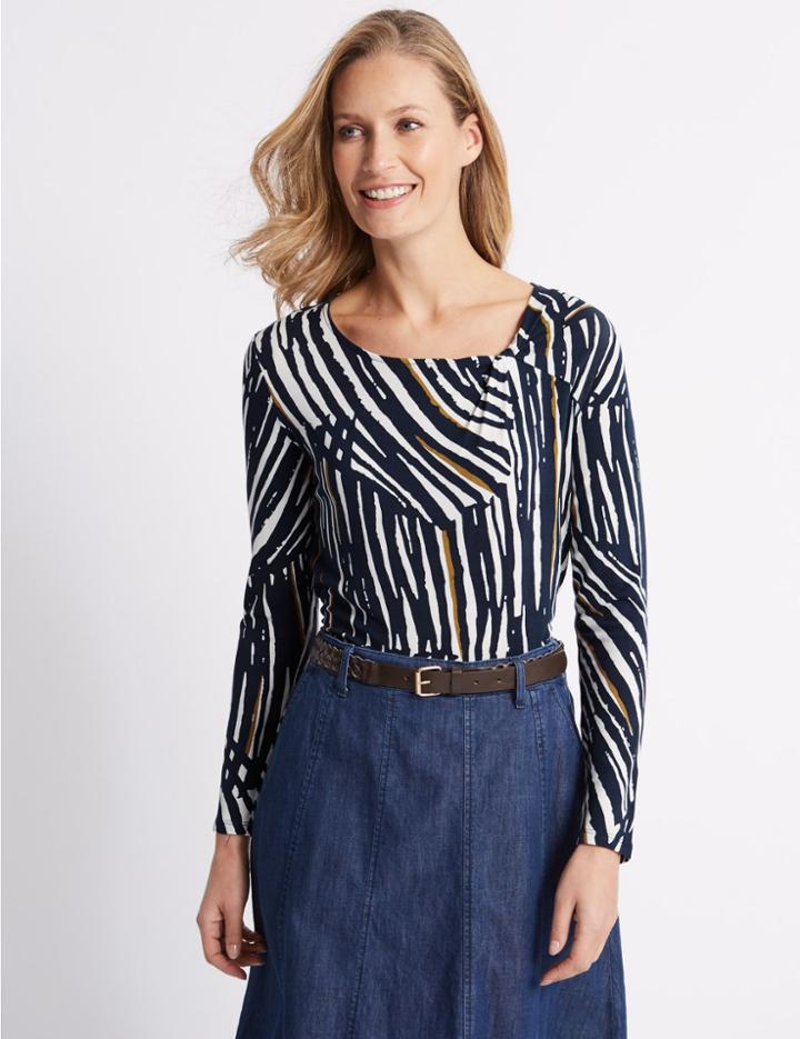 Marks & Spencer Animal Print Twist Neck Long Sleeve T-shirt Black Mix