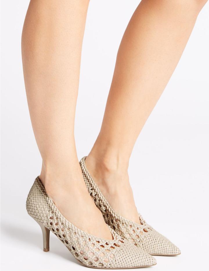 Marks & Spencer Stiletto Heel Weave Court Shoes White