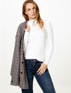Marks & Spencer Cotton Rich Funnel Neck Long Sleeve T-shirt Cream
