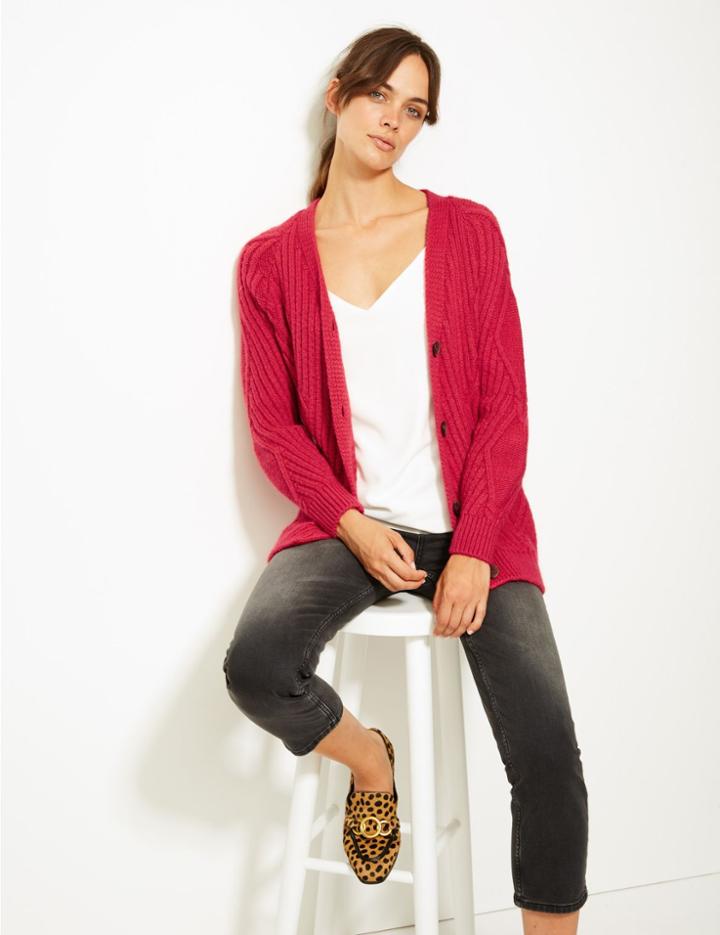 Marks & Spencer Cable Knit Longline Cardigan Cerise