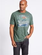 Marks & Spencer Cotton Blend Printed Crew Neck T-shirt Dusty Green