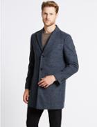 Marks & Spencer Wool Blend Revere Collar Coat Blue Mix