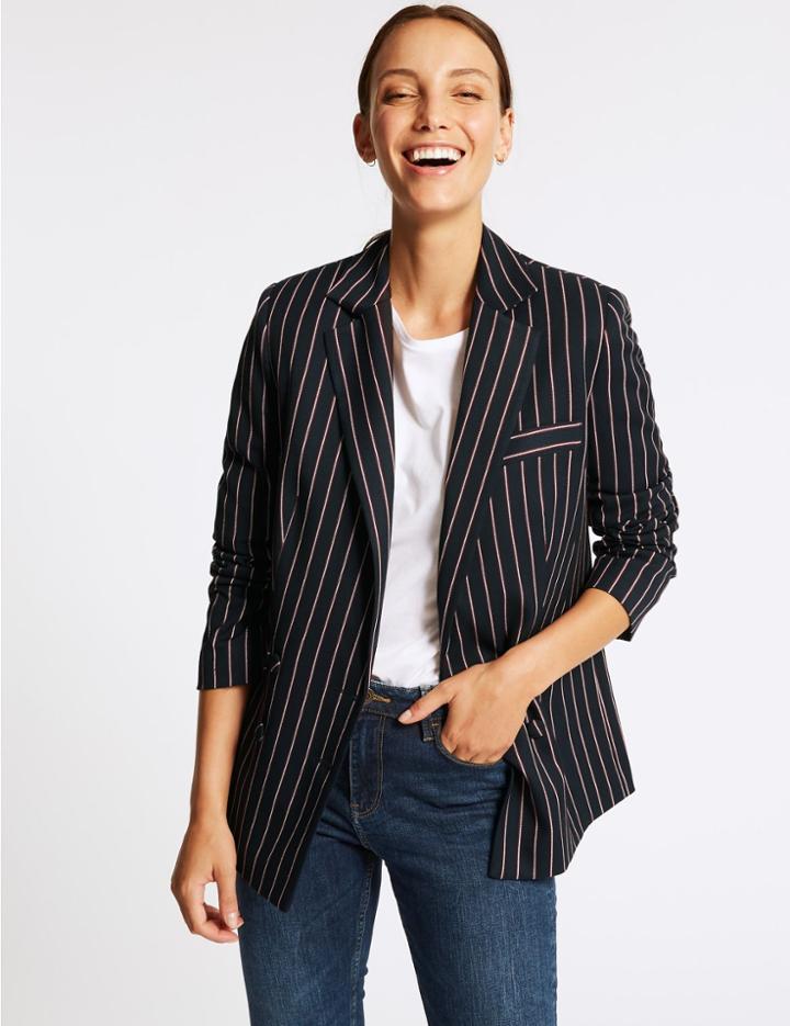 Marks & Spencer Contrast Stripe Blazer Navy Mix
