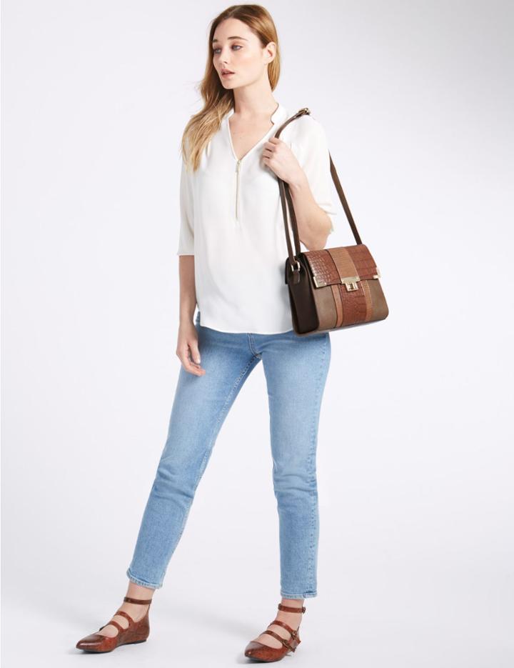 Marks & Spencer Faux Leather Across Body Bag Brown Mix
