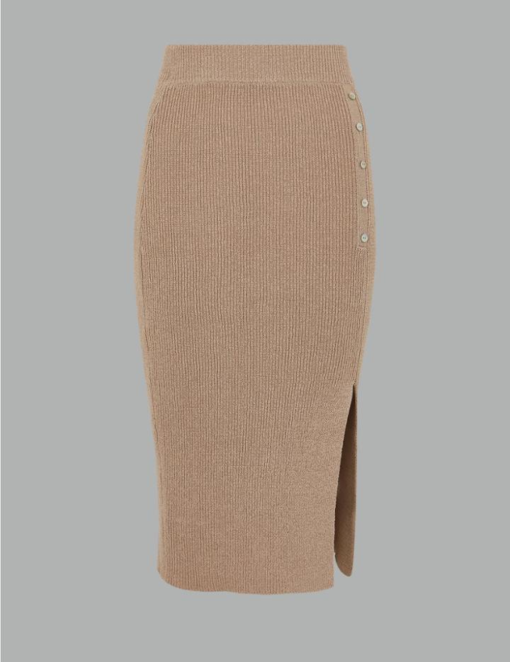 Marks & Spencer Linen Blend Textured Knitted Midi Skirt Sand
