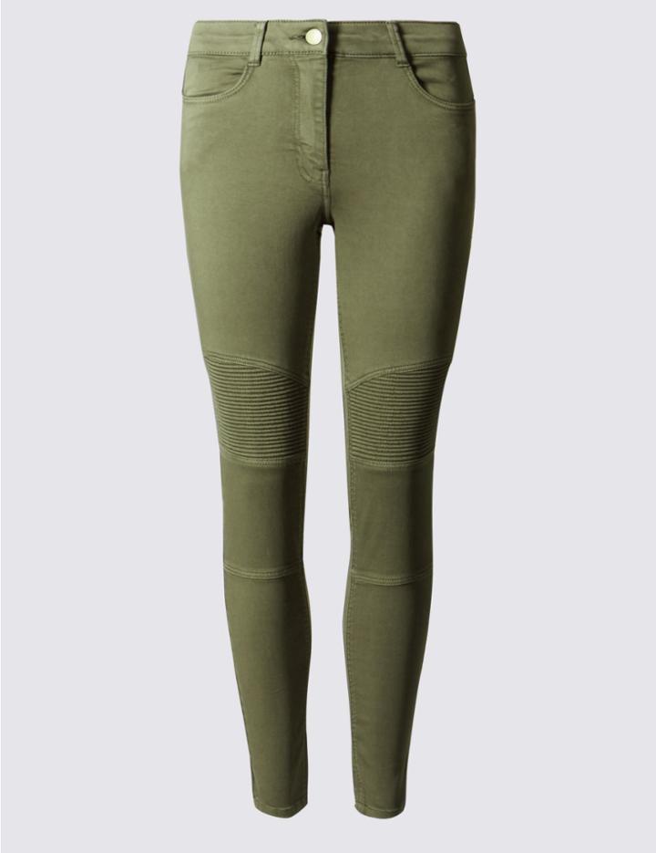Marks & Spencer Biker Skinny Leg Trousers Khaki