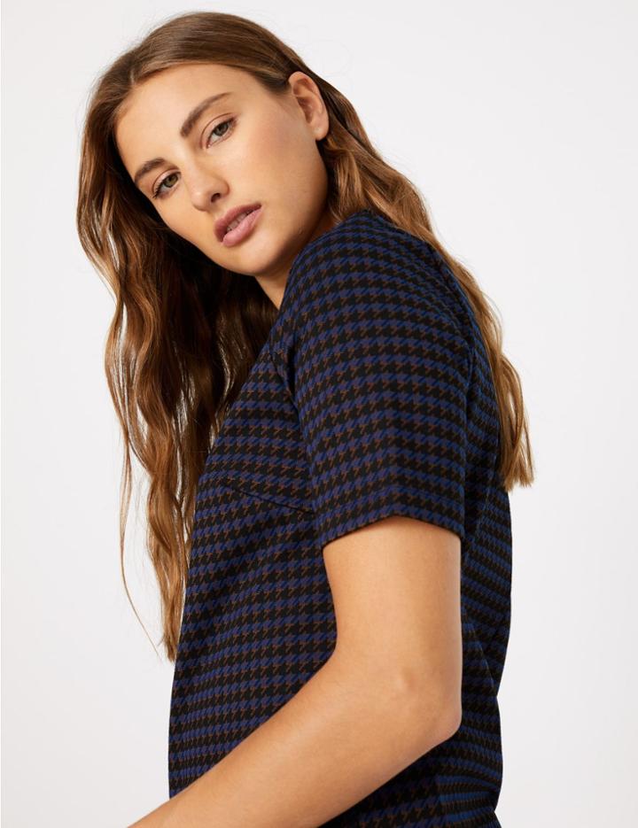 Marks & Spencer Checked Short Sleeve Top Black Mix