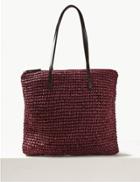 Marks & Spencer Straw Zipped Detail Shopper Bag Aubergine